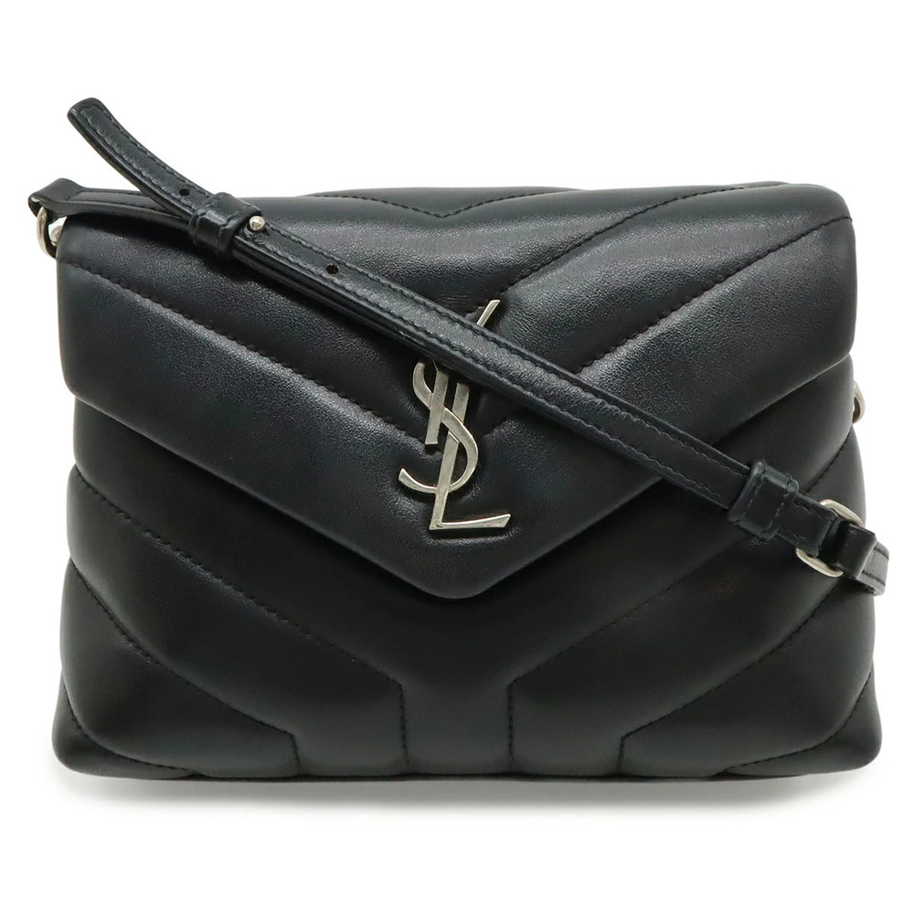 SAINT LAURENT PARIS Yves YSL Monogram Loulou Toy Bag Shoulder Leather Black